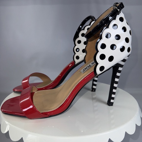 2 Lips Too Red Polka‎ Dot Pin Up Rockabilly Retro Style Stiletto 4"Heels Size 10 - Picture 1 of 6